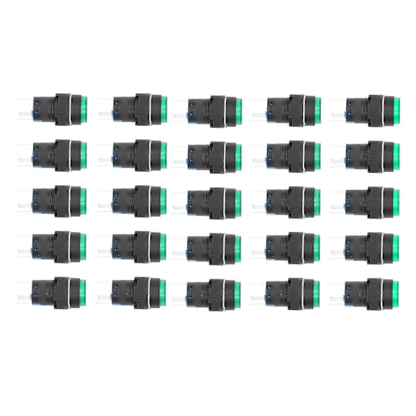 25 st Tryckknapp Momentan Självlåsande 5 Stift 16mm med Lampa 24V Set Kit för Utrustning Grön