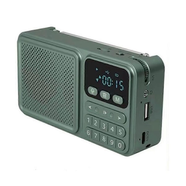 Bærbar FM Radio Solcelle Nødradio Opptaker Trådløs Bluetooth Høyttaler Støtter U Disk TF Kort MP3 Avspilling Grønn