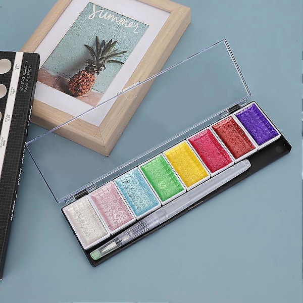 8-Farve Solid Akvarel Pigment Bærbare Maleri Farver Sæt Kunst Tegning Forsyninger Ædelsten Farve