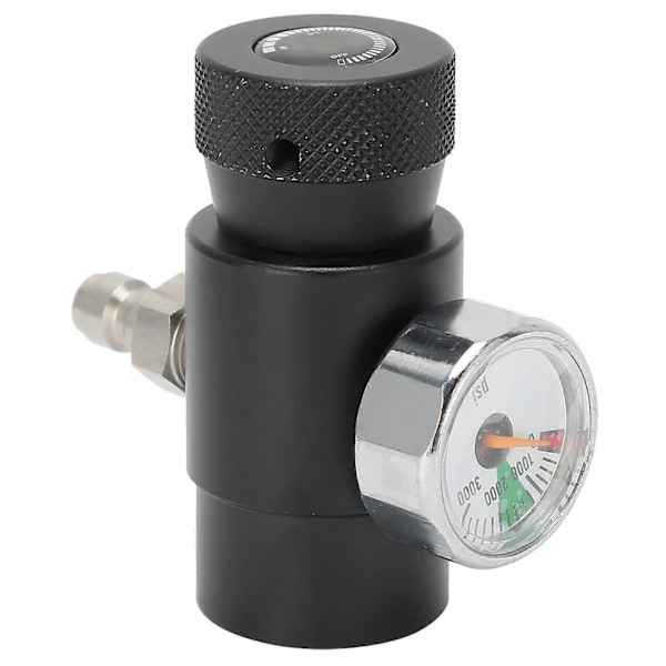 Justerbar CO2 Påfyldningsadapterventil med 8mm Han-hoved ASA 3000psi Trykmåler Sort