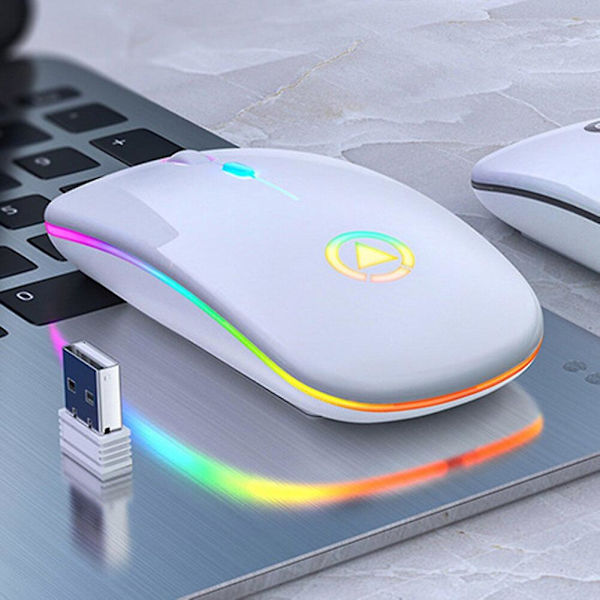 LED Bakgrundsbelyst Uppladdningsbar Trådlös Tyst Mus Gamingmus Grey