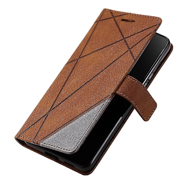 Til Samsung Galaxy Xcover 5 Wallet Case Linjer Præget PU Læder Telefon Bagcover Brown