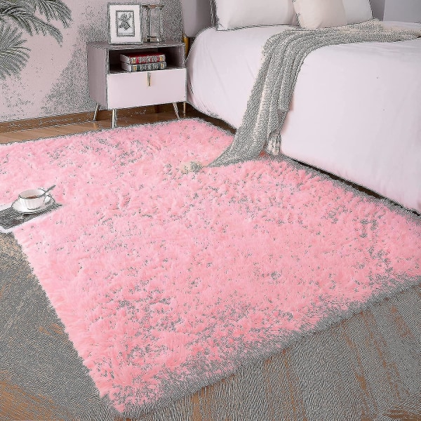 Knfe Mjuka fluffiga mattor för sovrum barnrum Plysch Shaggy Nursery Matta Pälsig kastmatta för pojkar Gi-4 * 5,2 fot-rosa