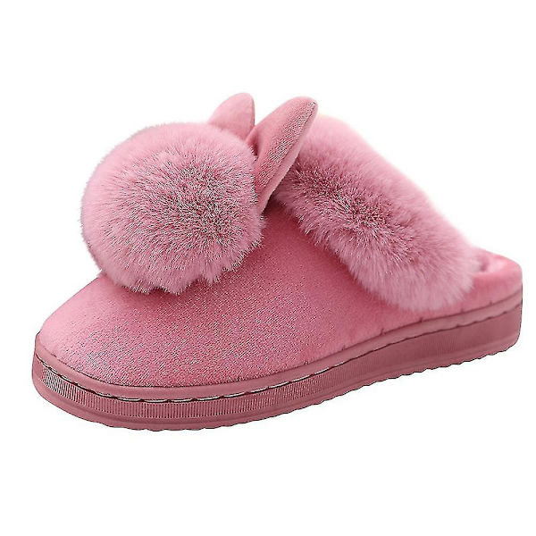 Varma Vintertofflor i Bomull med Kaninmotiv för Hemmet, Damtofflor Söta Plyschtofflor Damgåva Leather red 38-39
