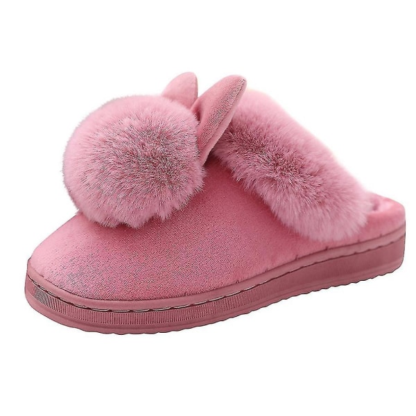 Varma Vintertofflor i Bomull med Kaninmotiv för Hemmet, Damtofflor Söta Plyschtofflor Damgåva Leather red 40-41