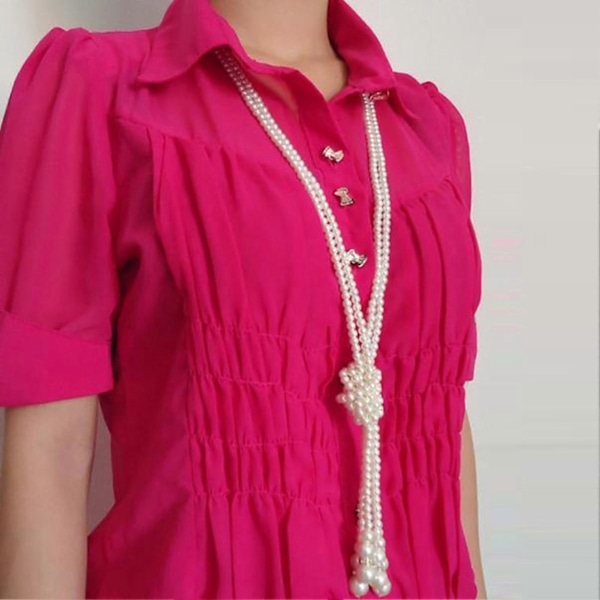 Faux Pärlhalsband Vit Färg Knutet Pärlformat Lång Tofs Halskedja Elegant Utsmyckning Legering Smycken Kvinnor Klänning Tröja Halsband Tillbehör Smycken