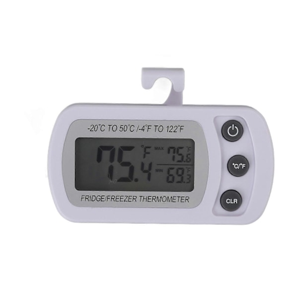 Kylskåpstermometer Minnesfunktion ABS-kropp Vit C F Omkopplingsbar Liten Kompakt Digital Frysskåpstermometer med Krok