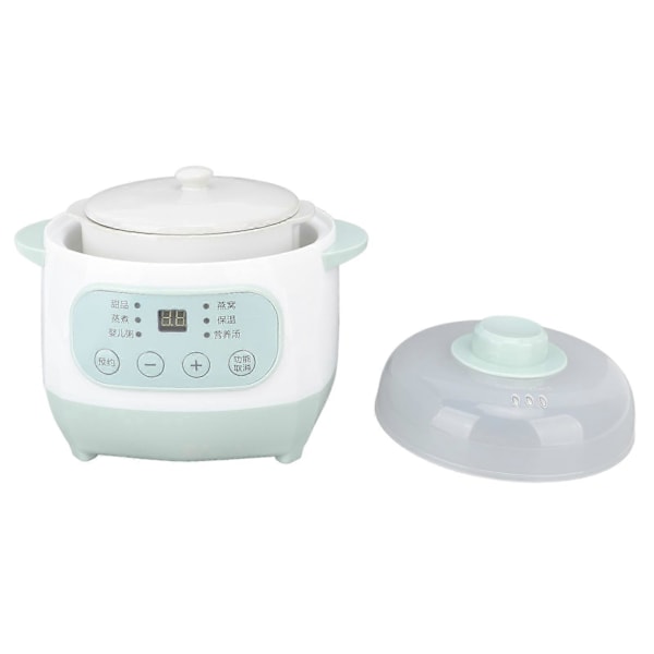 200W 1L Slow Cooker med keramisk innergryte, tidsinnstilling, grønn, jevn oppvarming, elektrisk slow stew-koker for matlaging, EU-plugg 220V