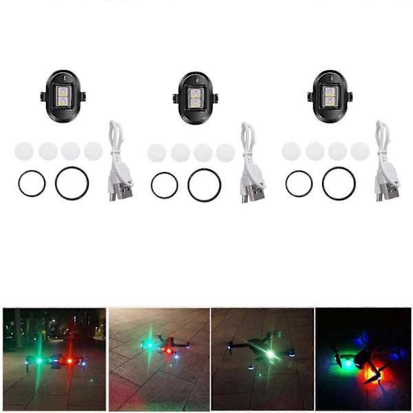 3x Drone Strobelys, letvægts Drone Anti-kollisionslys, LED Drone Lys med 4 Farvelys, Mini Strobelampe Lavet Til Dji Mini/mavic Air 2/pro