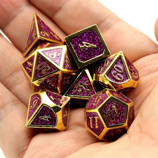 7 kpl Metallisia Noppia, Painava Kiinteä Sinkkiseos Monitahokas Noppasarja Dungeons and Dragons Pöytäpeliin Violetti
