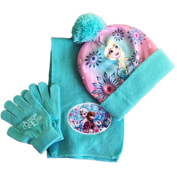 3 st Barn Pojkar Flickor Prinsessa Elsa Sofia Minnie Vinter Varm Stickad Mössa Halsduk Handskar Lämplig För 3-8 År Elsa 2