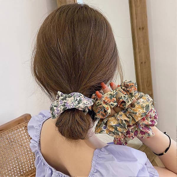 3 st Kvinnor Blommig Tyg Elastisk Hästsvanshållare Scrunchy Hårrep Accessoar Qinhai