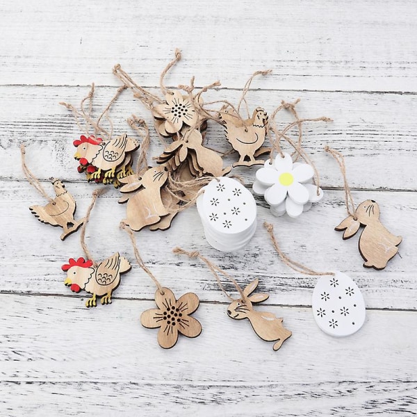 32 st/förpackning Påsk Trähänge Kanin Tupp Ägg Ornament