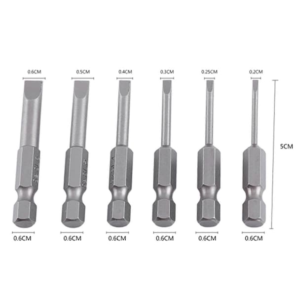 6 stk. 50mm 2.0-6.0mm 0.25\" Hex Skaft S2 Legering Flad Hoved Magnetisk Tip Slids Skruetrækker Bits