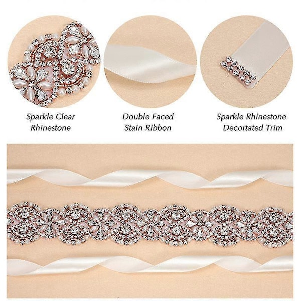Brudebelte Håndlaget Krystall Rhinestone Flettet Brudekjole Belte Sløyfe For Brudekjoler Style C