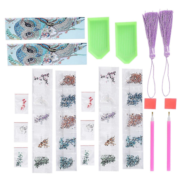2 Set Diamond Kirjanmerkit Kristalli 5D DIY Maalaus Hieno Muoto Pyöreä Riippuva Askartelu Pöllökuvio