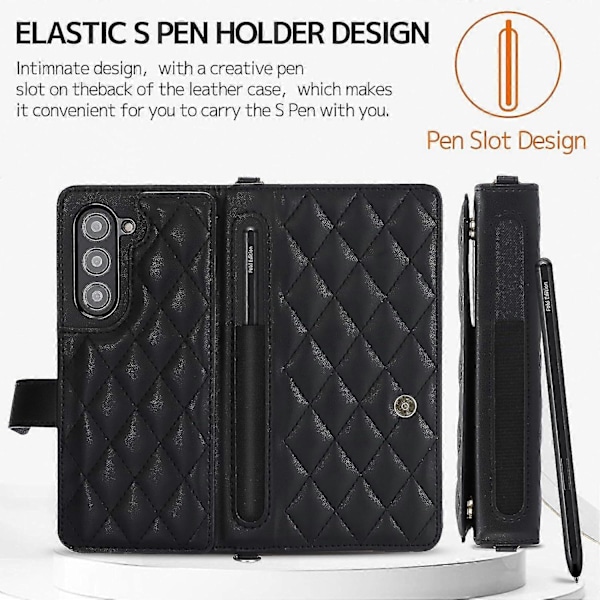 För Samsung Galaxy Z Fold 6 Plånboksfodral med S Pen-hållare, Crossbody-snodd & Handledsrem, Stöttåligt Stilrent Skyddsfodral Red