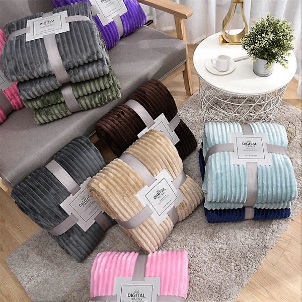 Flannel Fleece Kastetæppe til Sofa Blødt Tæppe Ensfarvet Sengetæppe Plys Betræk til Seng Gave, C