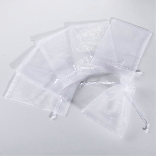 50 stk. Hvite Organza Mesh-poser Smykkepakke Bryllupsgave Snørestropp
