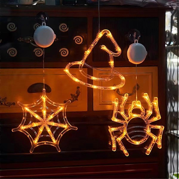 Halloween koristeellinen ikkunalampetti, Hämähäkki LED imukuppilamppu sopii koristeluun eri paikoissa