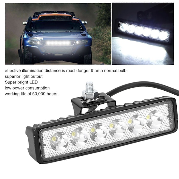12V 18W 6 LED Bar Arbeidslampe Kjørelys Kjøretøymodifikasjon IP67 Svart