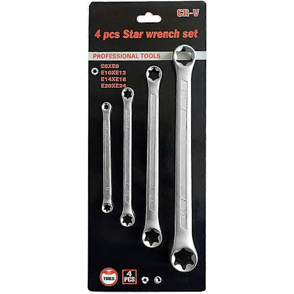4 delar TRX-Star E-Torx ringnyckelsats, E6 E8 E10 E12 E14 E18 E20 E24 Torx Tork-sats