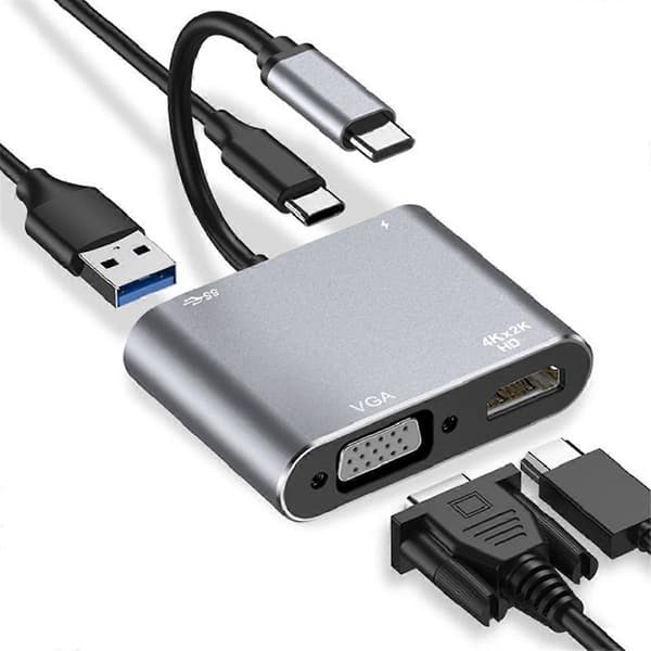 Type-C 4-i-1 Dockingstation Multifunktions Hub USB C til -Kompatibel/VGA/USB 3.0/PD Opladning til Switch Konverter