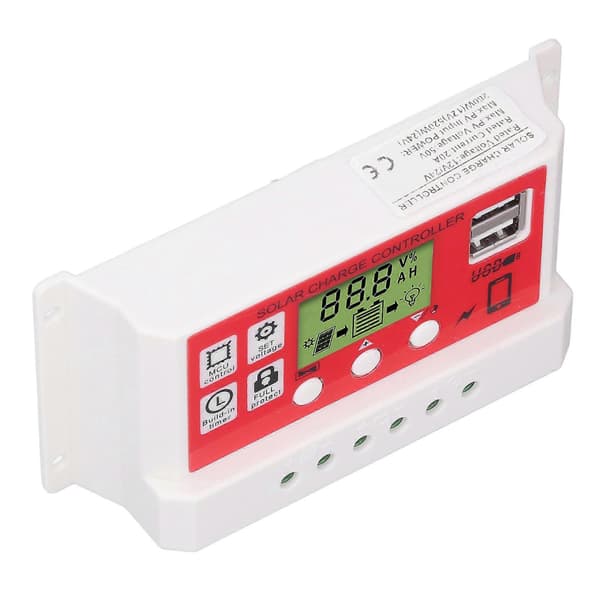 Solar Charge Controller PWM Lithium Batteri Fotovoltaisk Laderegulator LCD Display 12V/24V20A