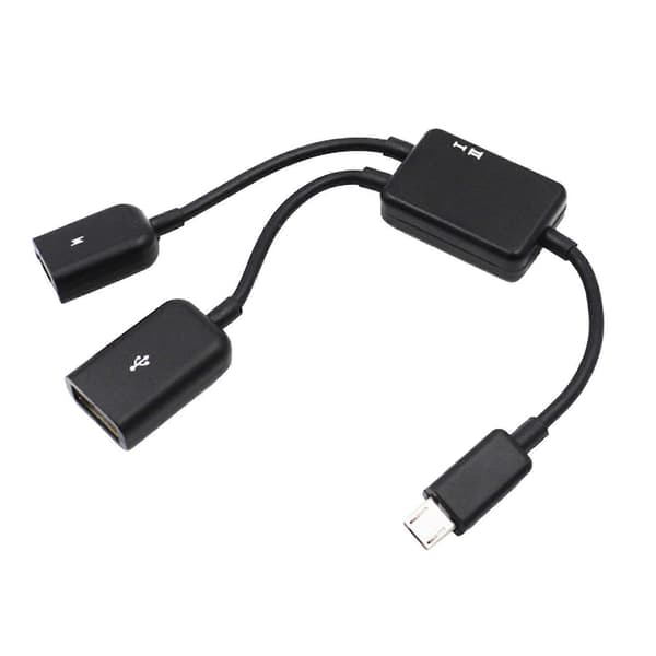 2-i-1 Micro USB OTG Kabel Hub Adapter Konverter Utvider for Mobiltelefon
