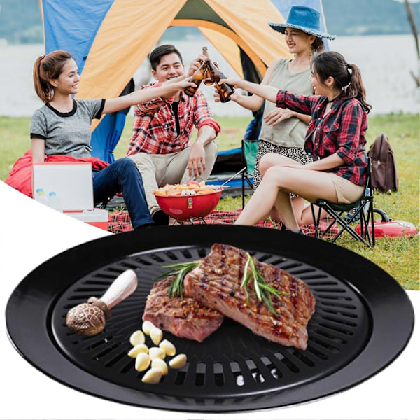Grillpanna för Barbecue Koreansk Stil Förtjockad Grytpanna Hushåll Rökfri Non-Stick Rund Stekpanna