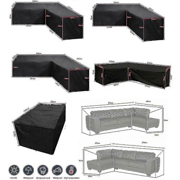 Hörnsoffskydd Vattentätt Trädgårdsmöbelset Skydd Utomhus Modulsoffa Skydd 215*215*87cm