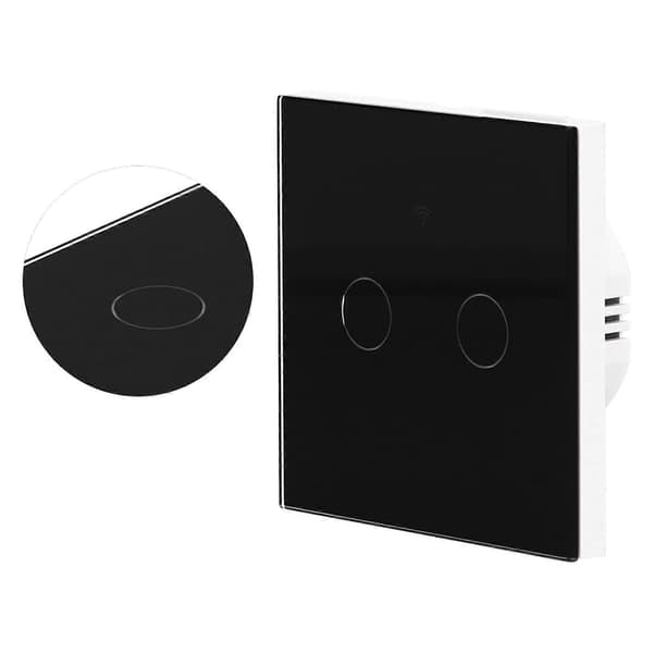 Typ 86 2-vägs Smart Switch Touch Röststyrning Hushåll Kondensatorfri Bakgrundsbelyst Switch för Zigbee Tuya (Svart)