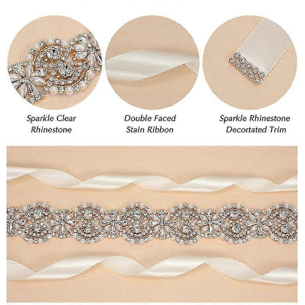 Brudebelte Håndlaget Krystall Rhinestone Flettet Brudekjole Belte Sløyfe For Brudekjoler Style A