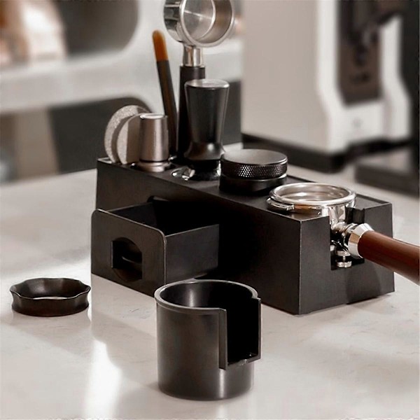 Kaffe Tamper Stasjon, Espresso Fyllestasjon for 51-58mm Kaffe Tamper Bord med Knock Box for Kjøkken, Restaurant