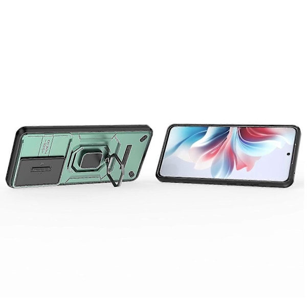 For Oppo Reno11 F 5G Deksel Ring Stativ PC+TPU Bakdeksel med Skyvbar Kamerabeskyttelse - Lilla Green