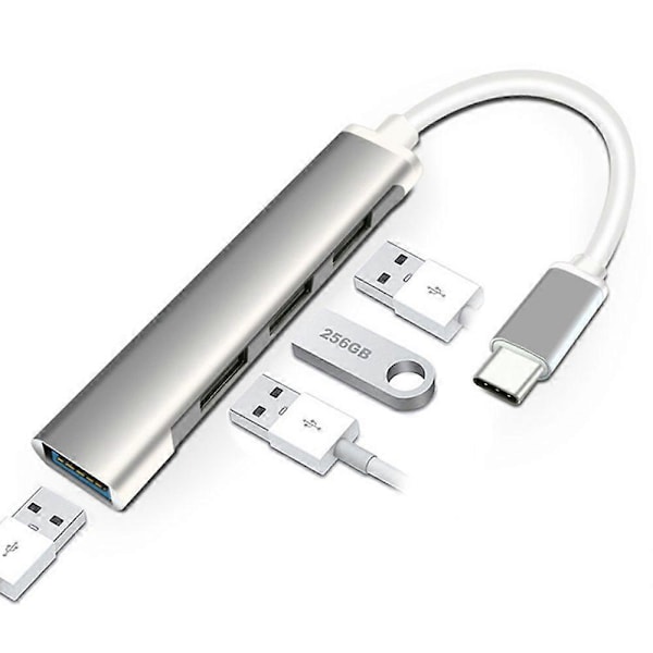 USB C Hub 4 USB-A Dataporttia Alumiinirunko 4-in-1 USB C - USB Hub Moniporttisovitin USB C -jakaja kannettavalle tietokoneelle