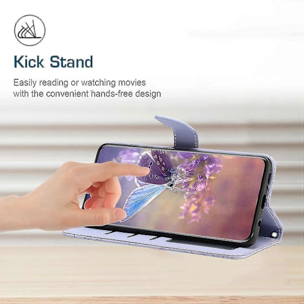 For Nokia C30 Sommerfugl Blomster Preging Pu Lær Telefon Shell, Fallsikker Mønster Preging Design Lommebok Stativ Veske Med Praktisk Stropp Light Purple