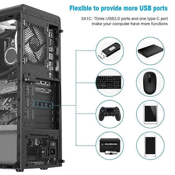3A1C PCI-E til USB 3.0 4-Port(1XUSB-C-3XUSB-A) Udvidelseskort, med 15-Pin SATA Strømstik, Egnet til Windows