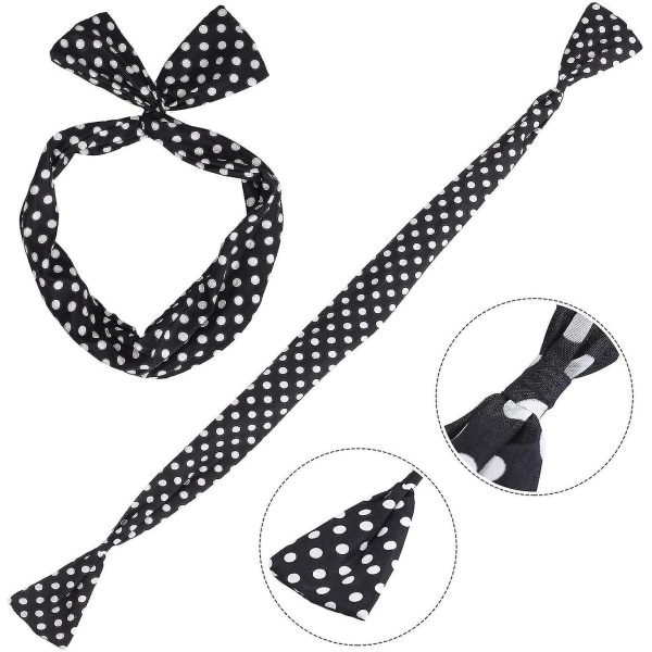 50-tals set för kvinnor Polka Dot Bandana Slips Pannband Örhängen Halsband Handskar Retro Cat Eye Glasögon (svarta)