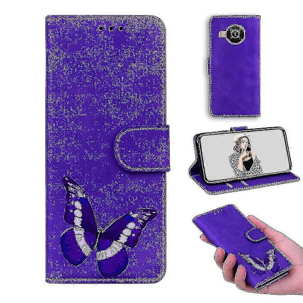 Fodral för Nokia X10/ X20 Fjäril Skydd Premium Läder Magnetisk - Rosa Purple