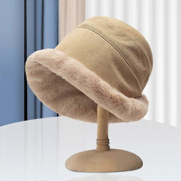 1 st khaki Vinter Fiskarhatt med brett brätte, fluffig plysch, vikbar
