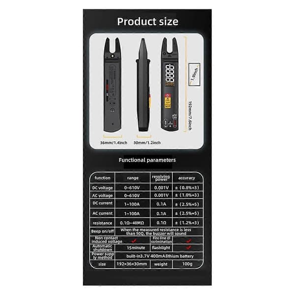 U0 Digital Clamp Meter Gaffel DC AC 100A Smart Amperemeter Tang TRMS Strøm Auto Multimeter Spænding Elektrisk Tester