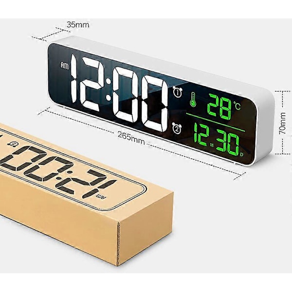 Digital väckarklocka, väggklocka, morgonväckarklocka, LED digital spegel