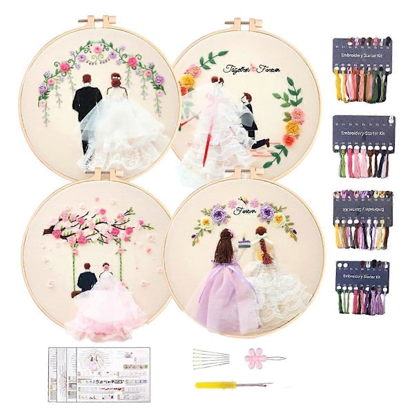 4-pack Broderikit för vuxna DIY Broderikit för nybörjare Handsömningskit med mönster (Bröllop)