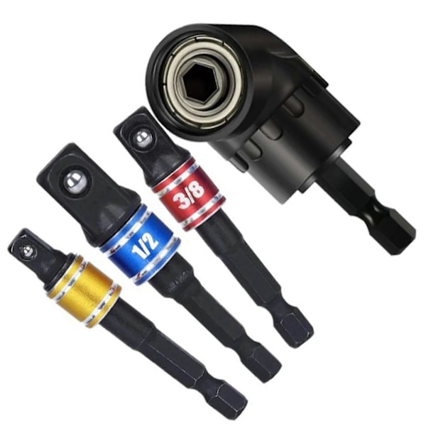 4 stk. Drilladapter 105 Vinklet Bit 1/2in 3/8in 1/4in 360 Socketadaptere for Mutter Skrue