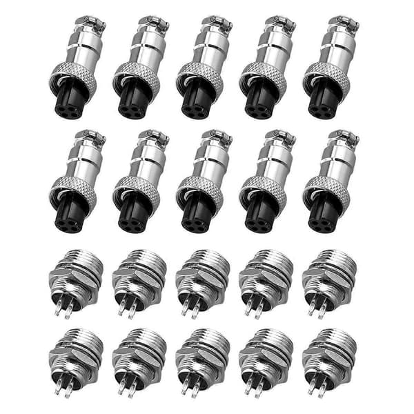 10-pack M12 4-Pin 12mm Aviation Connector Hane + Hona Cirkulär Luftkontakt Plugg Elektrisk Kabel Panelkontakt