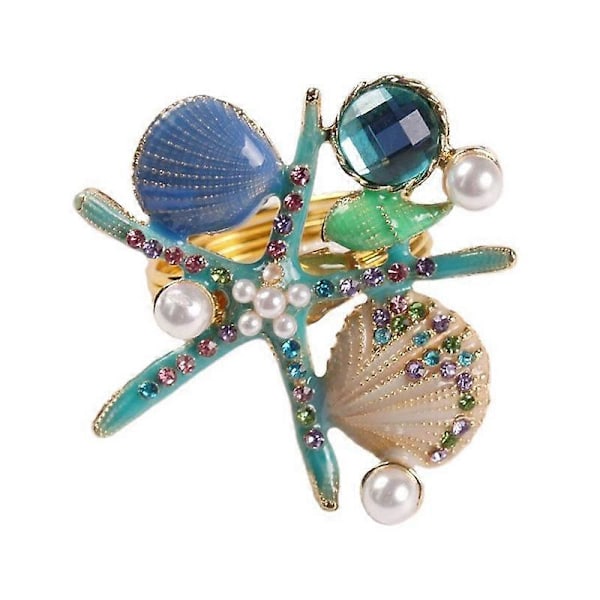 6 stk. Servietringe med Søstjerner, Perle Rhinestone Ocean Coastal Nautiske Servietringholdere Servietspænde til, Pink