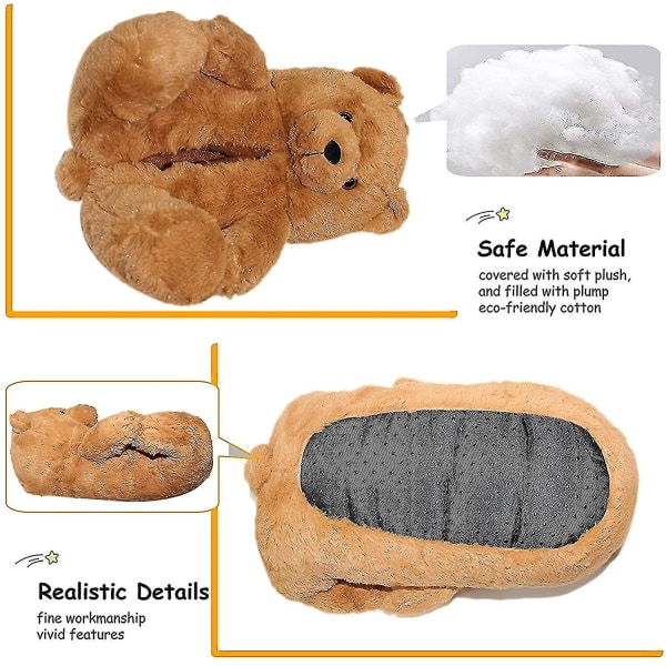 Teddybjörn Tofflor Dam Plysch Djurtofflor Varma Vinterskor Fuskpäls Halkfria M Dark Brown