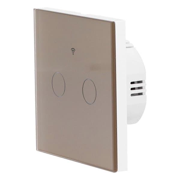 Typ 86 2-vägs Smart Switch Touch Röststyrning Hushåll Kondensatorfri Bakgrundsbelyst Switch för Zigbee Tuya (Guld)