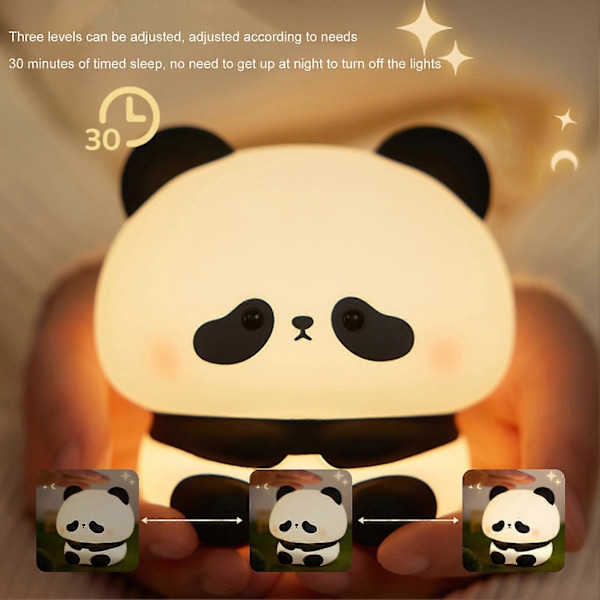 Tegneserie Panda Form Varmt Blødt Lys Tre Gear Lysstyrke Justering Vandtæt Stødsikker Atmosfære Lys Børneværelse Sengelampe